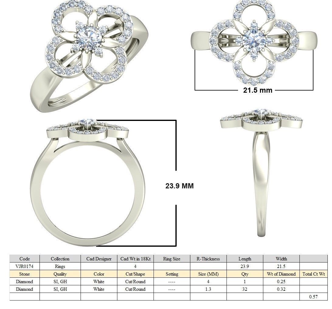 Women Wedding Engagement Flower Ring 3D print model_5