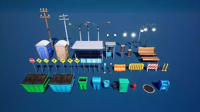 City Street Props Stylized Low-poly 3D model