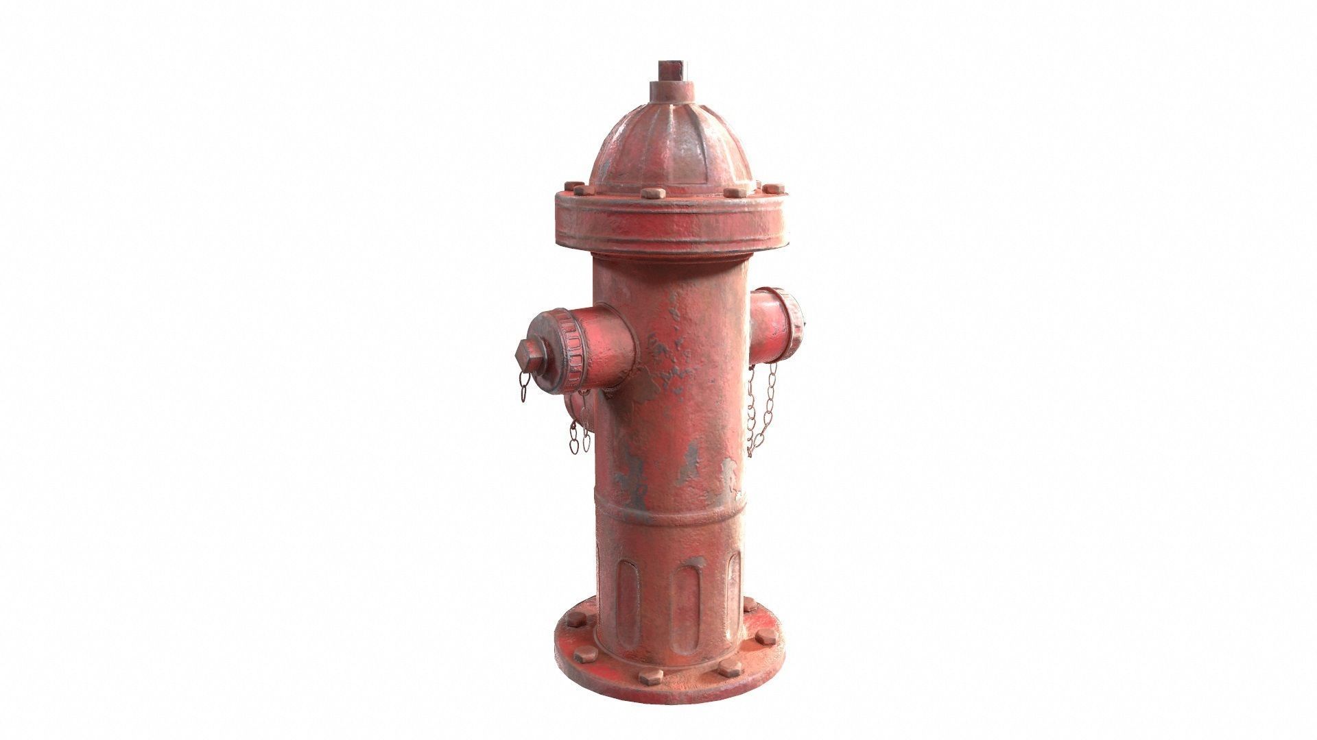 Red painted old vintage fire hydrant da1 Low-poly 3D model_4