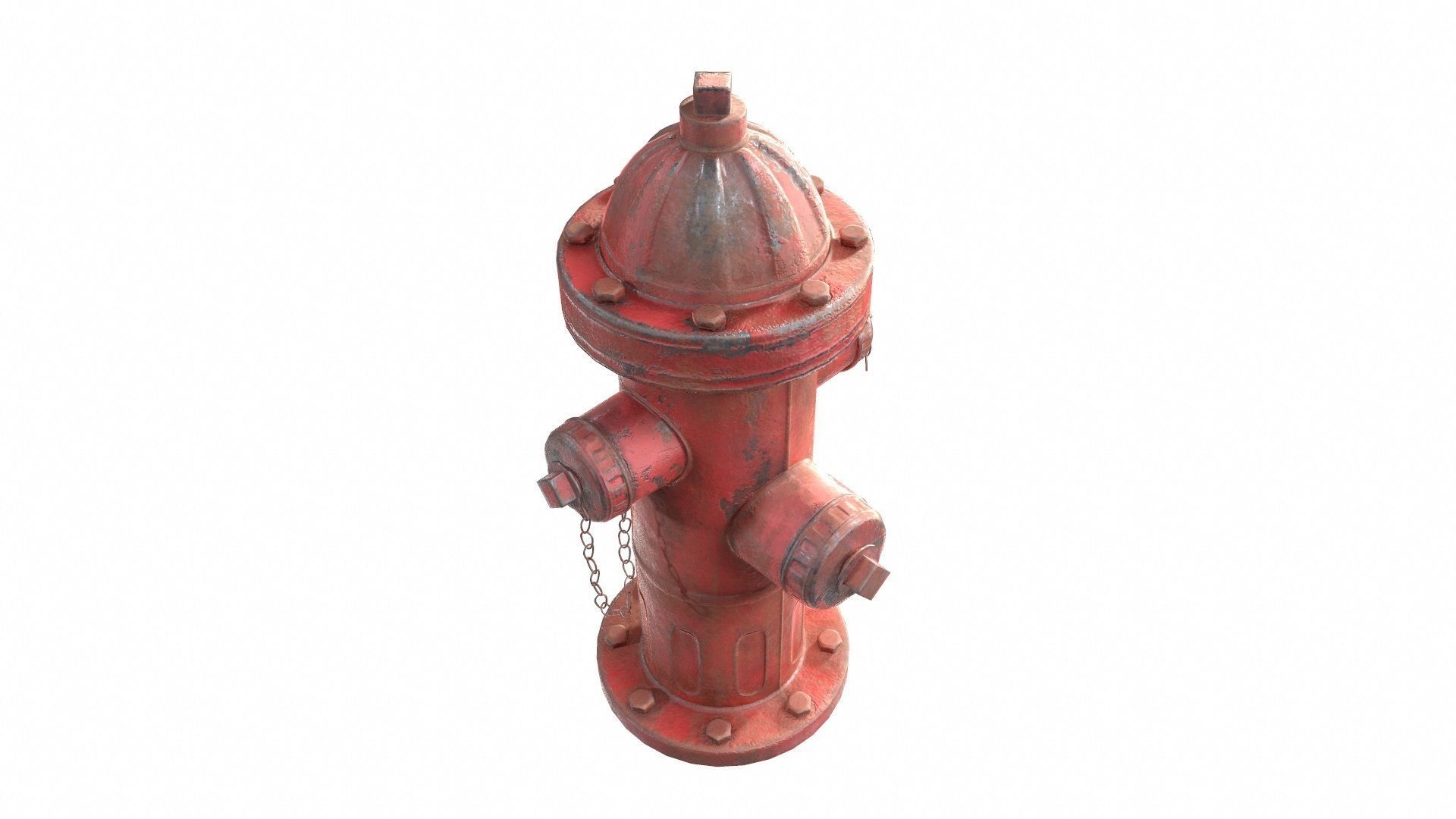 Red painted old vintage fire hydrant da1 Low-poly 3D model_7