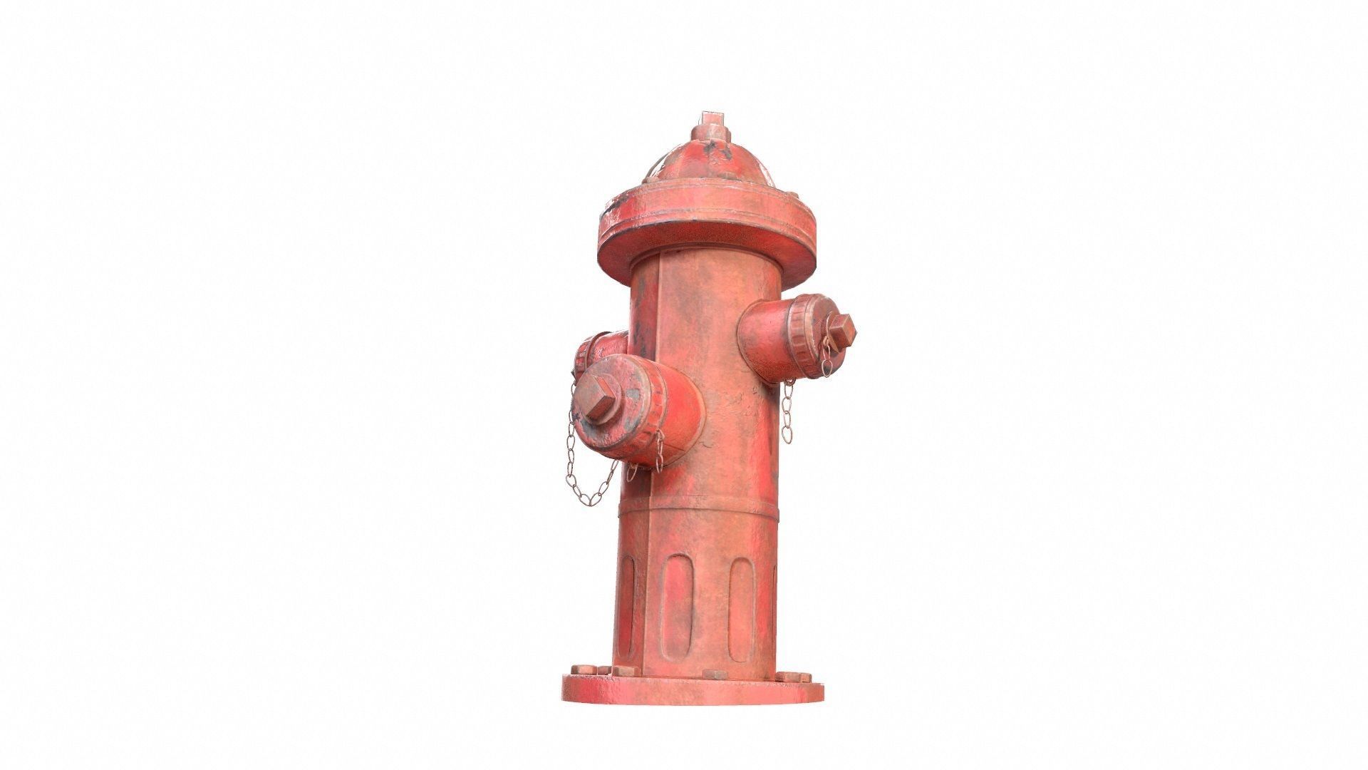 Red painted old vintage fire hydrant da1 Low-poly 3D model_5