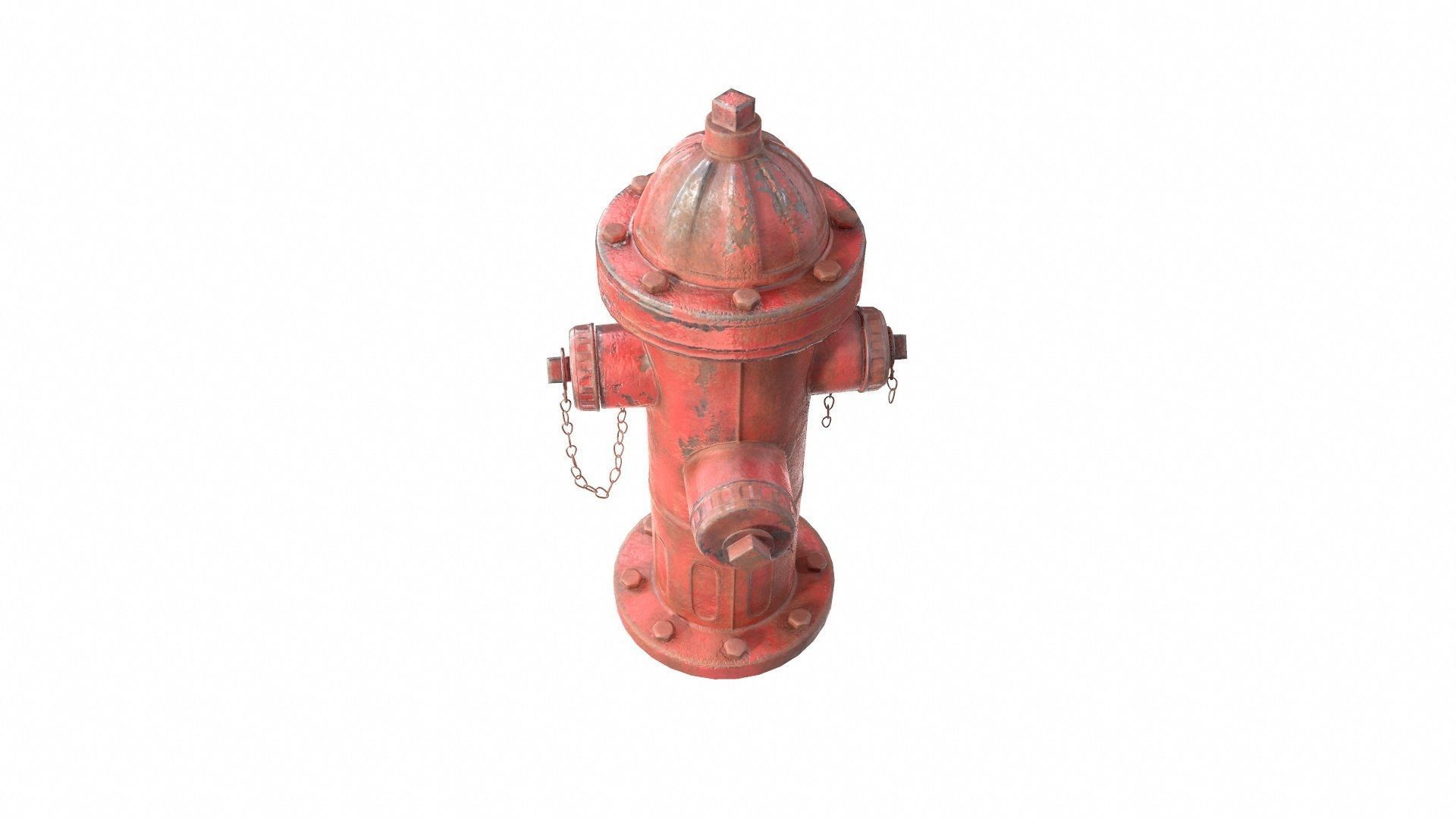 Red painted old vintage fire hydrant da1 Low-poly 3D model_6