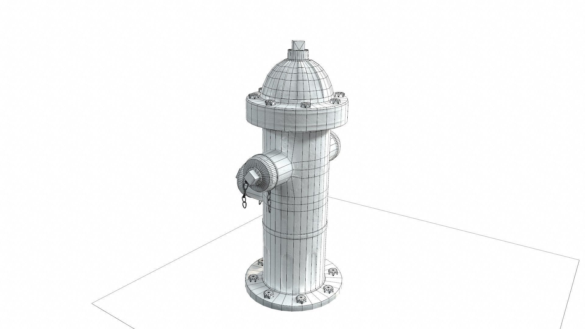 Red painted old vintage fire hydrant da1 Low-poly 3D model_9