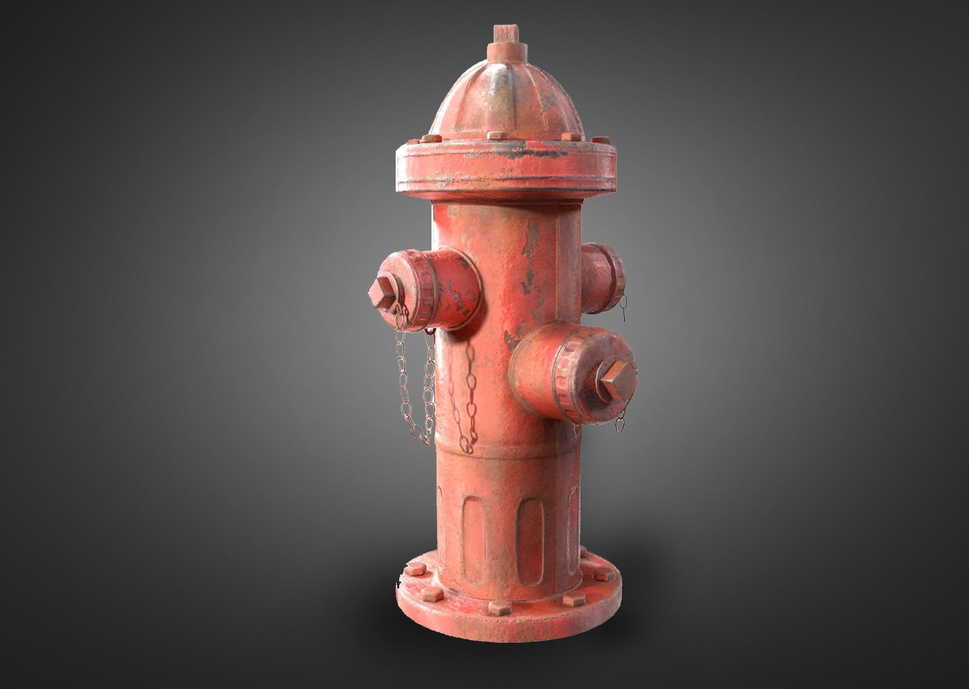 Red painted old vintage fire hydrant da1 Low-poly 3D model_1
