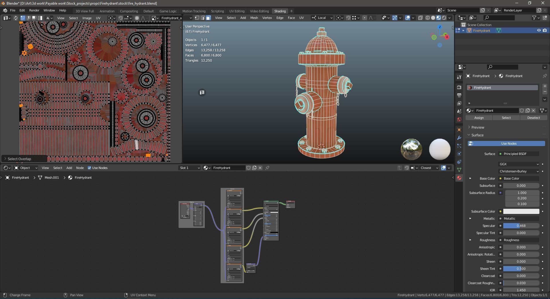 Red painted old vintage fire hydrant da1 Low-poly 3D model_11