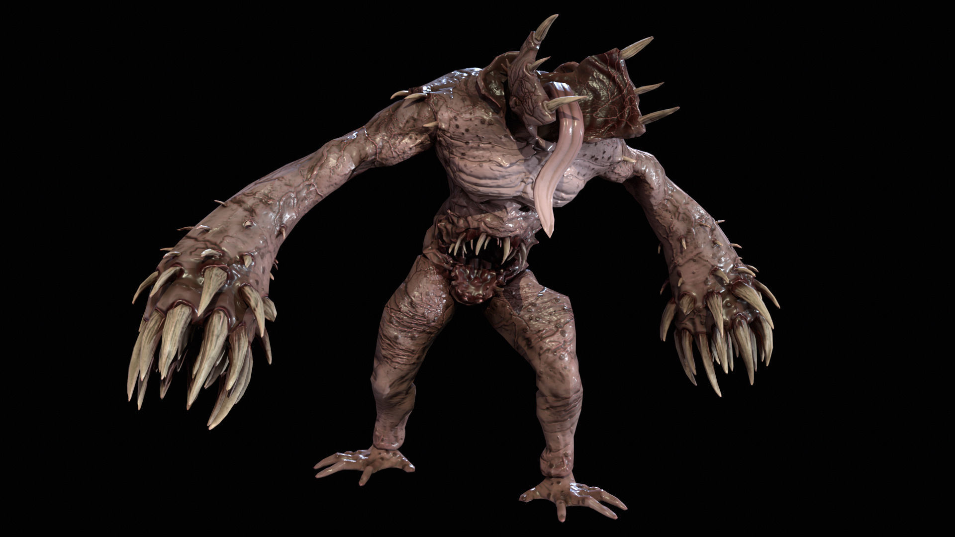 Necromutant6 creature with claws and claws Low-poly 3D model_2