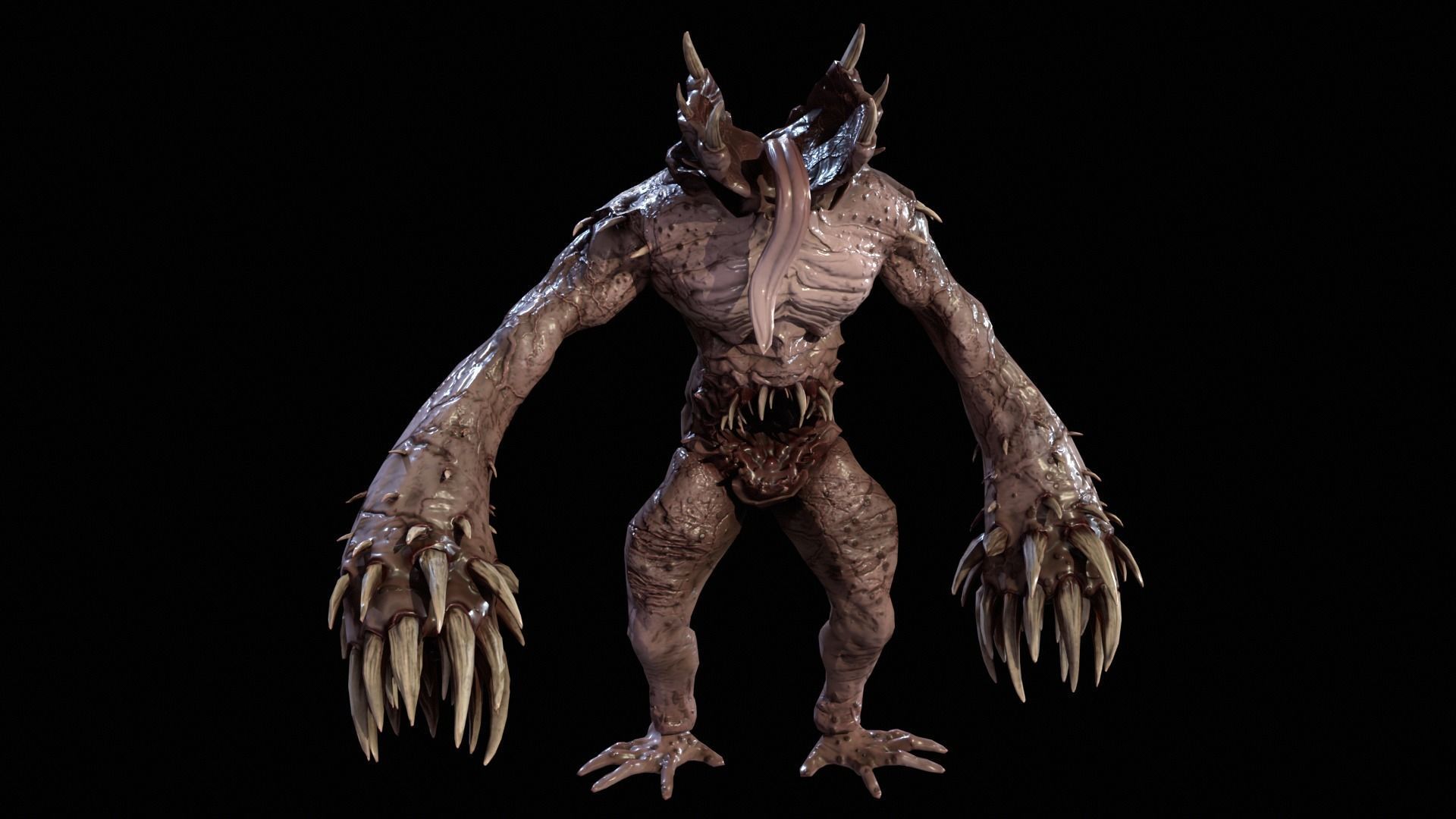 Necromutant6 creature with claws and claws Low-poly 3D model_13