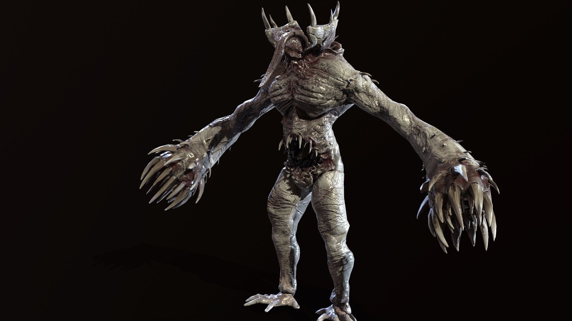Necromutant6 creature with claws and claws Low-poly 3D model_6
