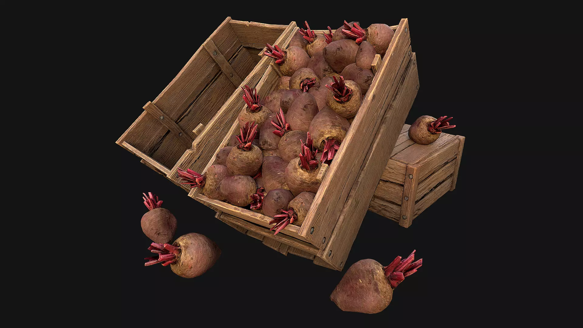 BeetRoot Box Crate Stand Vegetables Food Medieval Stall Low-poly 3D model