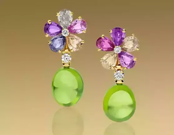 CG373 multi-color tourmaline and emerald earrings