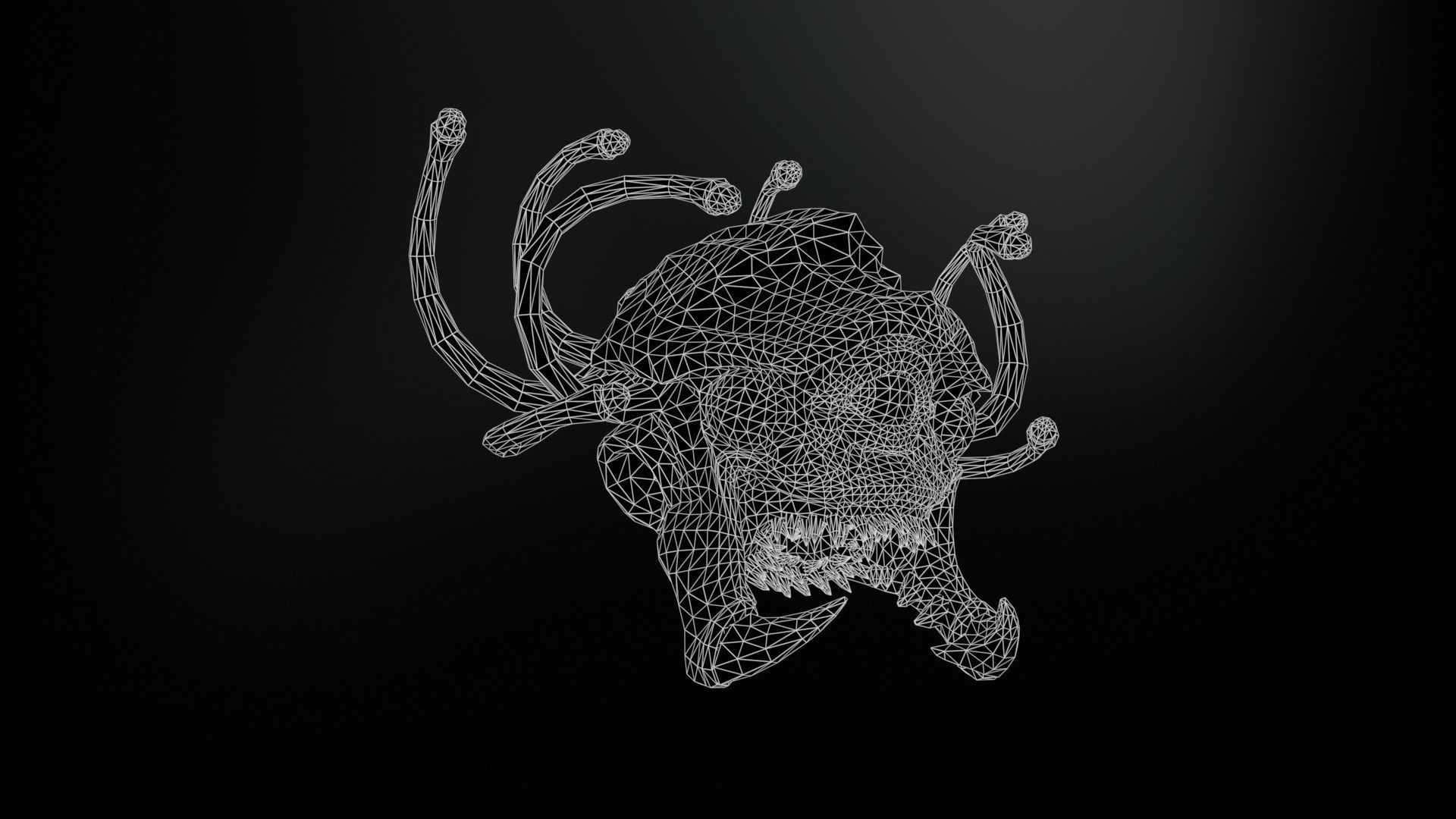 SeaObserver alien head with horns and teeth Low-poly 3D model_13