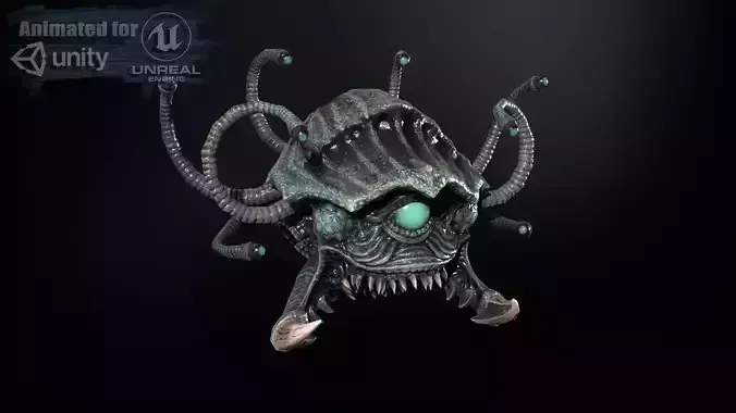SeaObserver alien head with horns and teeth Low-poly 3D model
