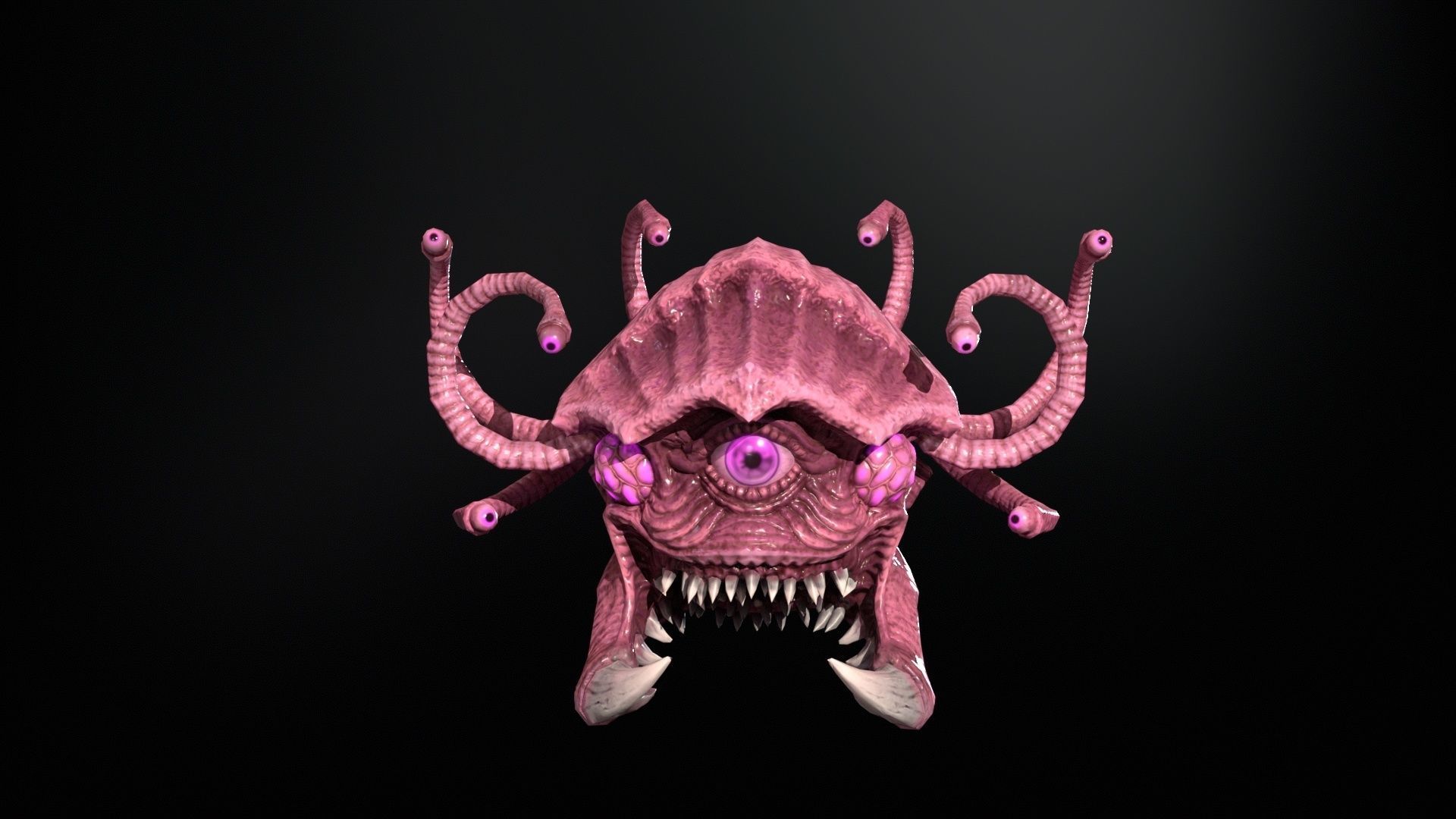 SeaObserver alien head with horns and teeth Low-poly 3D model_15