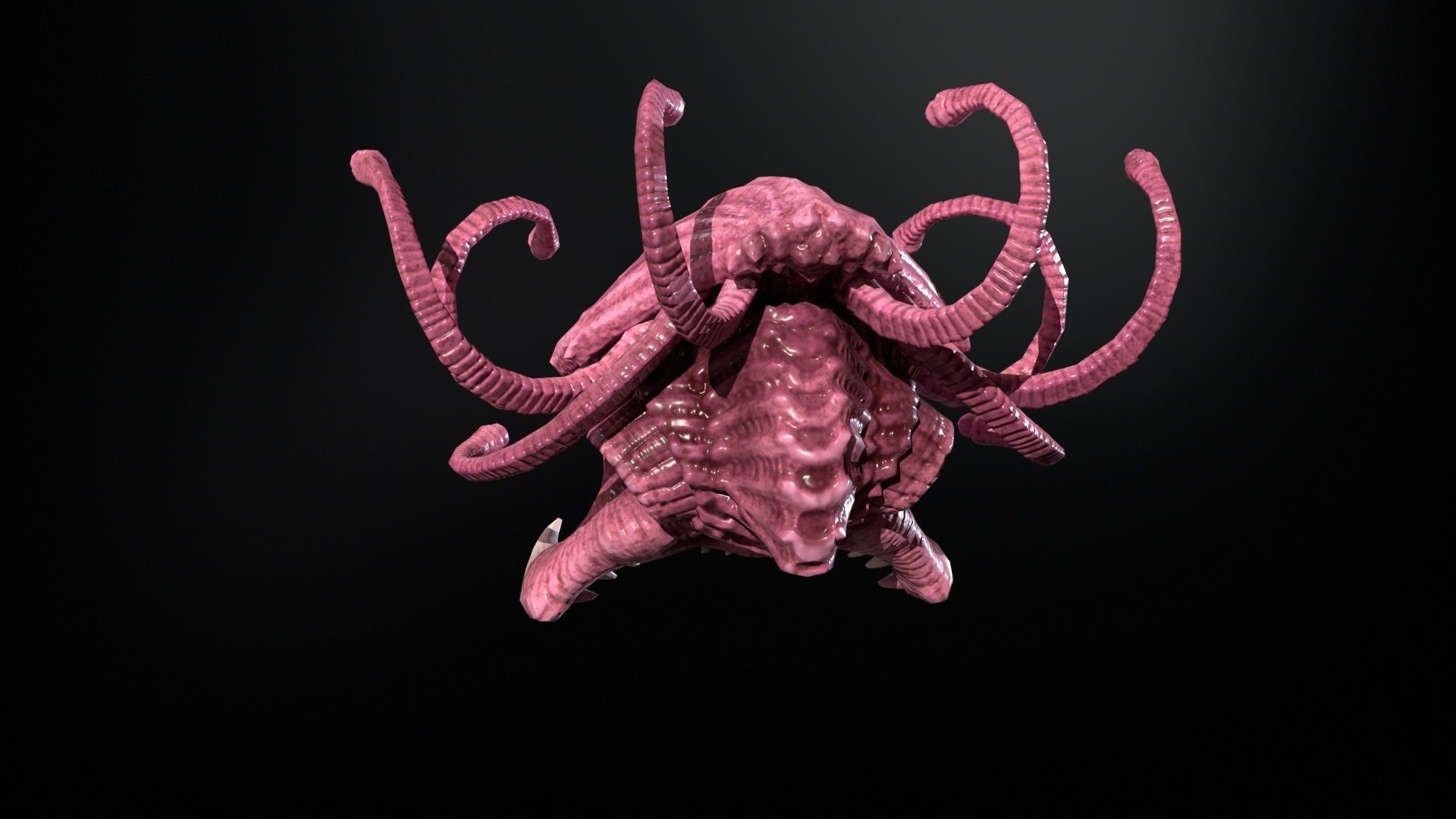 SeaObserver alien head with horns and teeth Low-poly 3D model_17