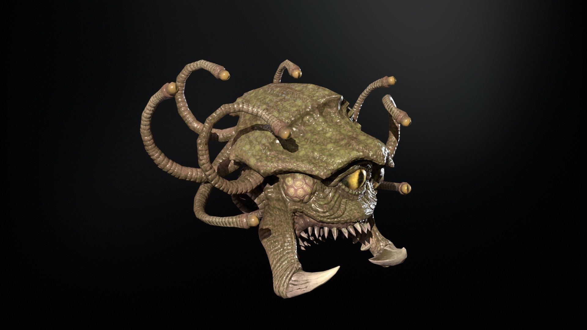 SeaObserver alien head with horns and teeth Low-poly 3D model_11