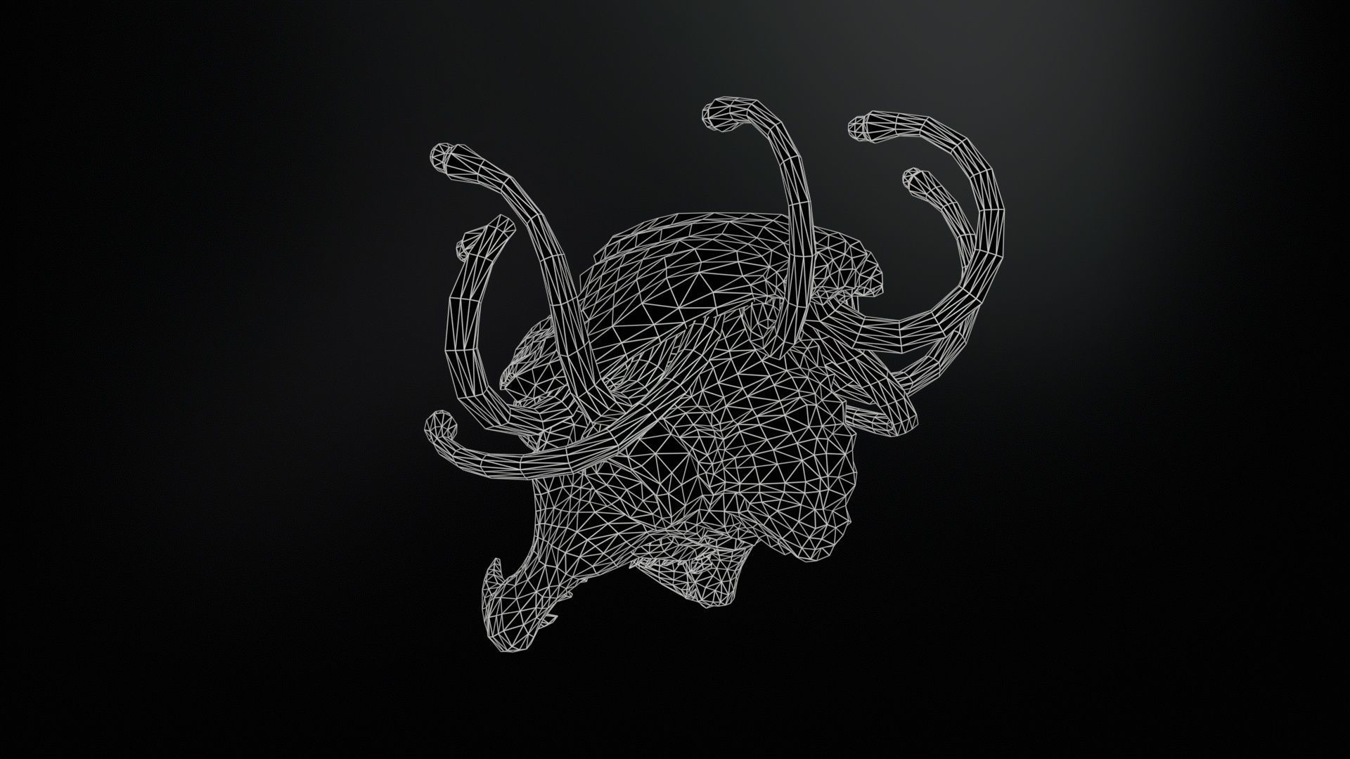 SeaObserver alien head with horns and teeth Low-poly 3D model_14