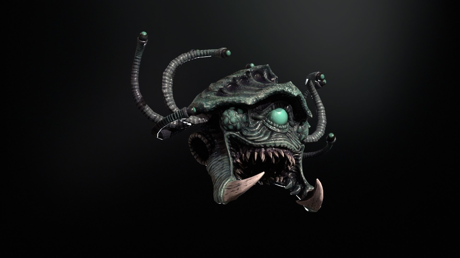 SeaObserver alien head with horns and teeth Low-poly 3D model_12