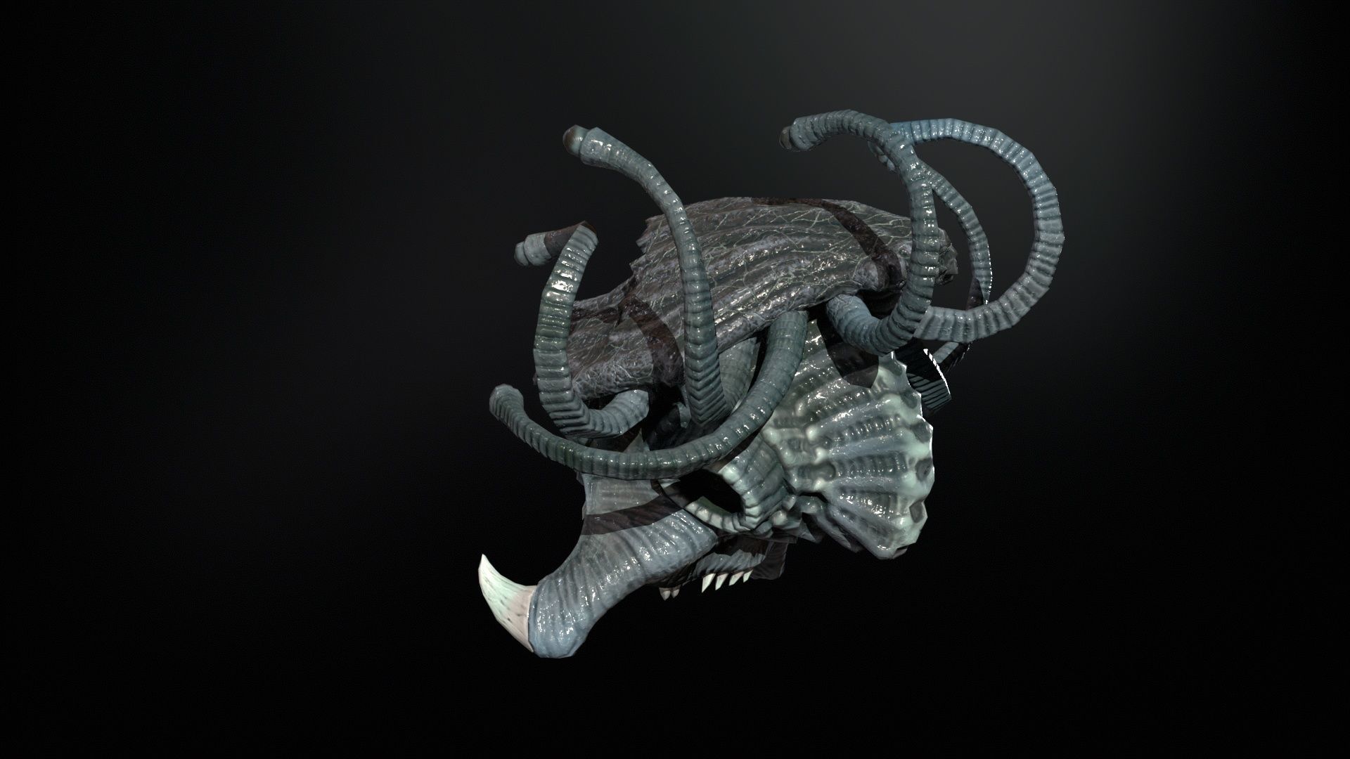 SeaObserver alien head with horns and teeth Low-poly 3D model_19