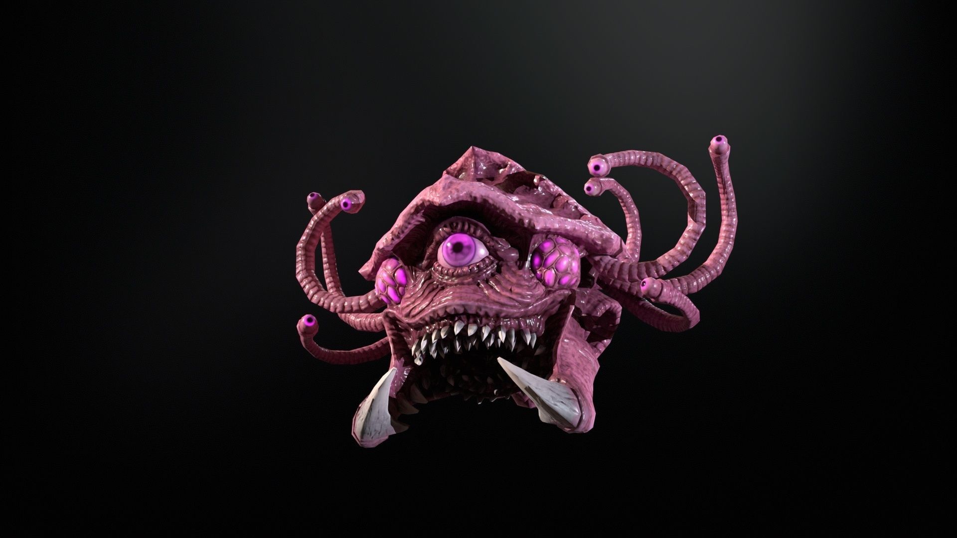 SeaObserver alien head with horns and teeth Low-poly 3D model_16
