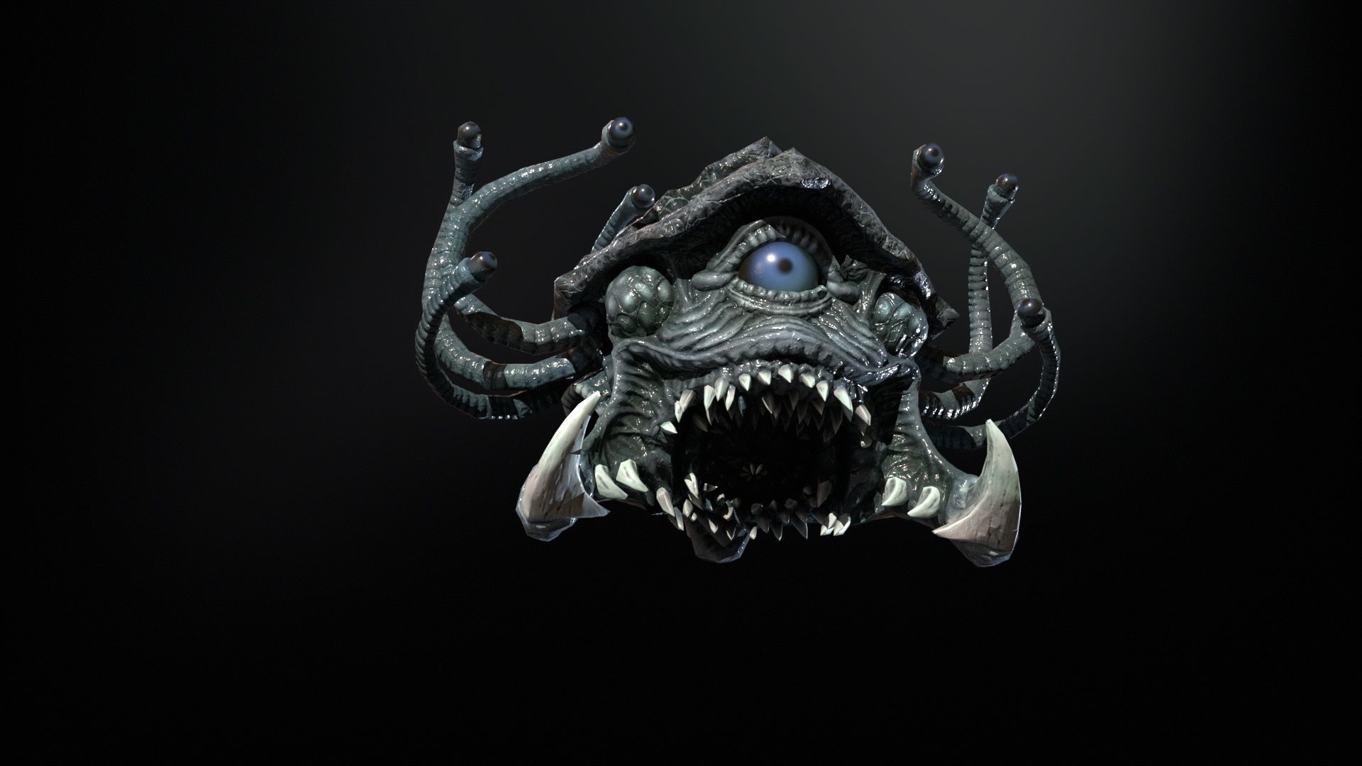 SeaObserver alien head with horns and teeth Low-poly 3D model_18