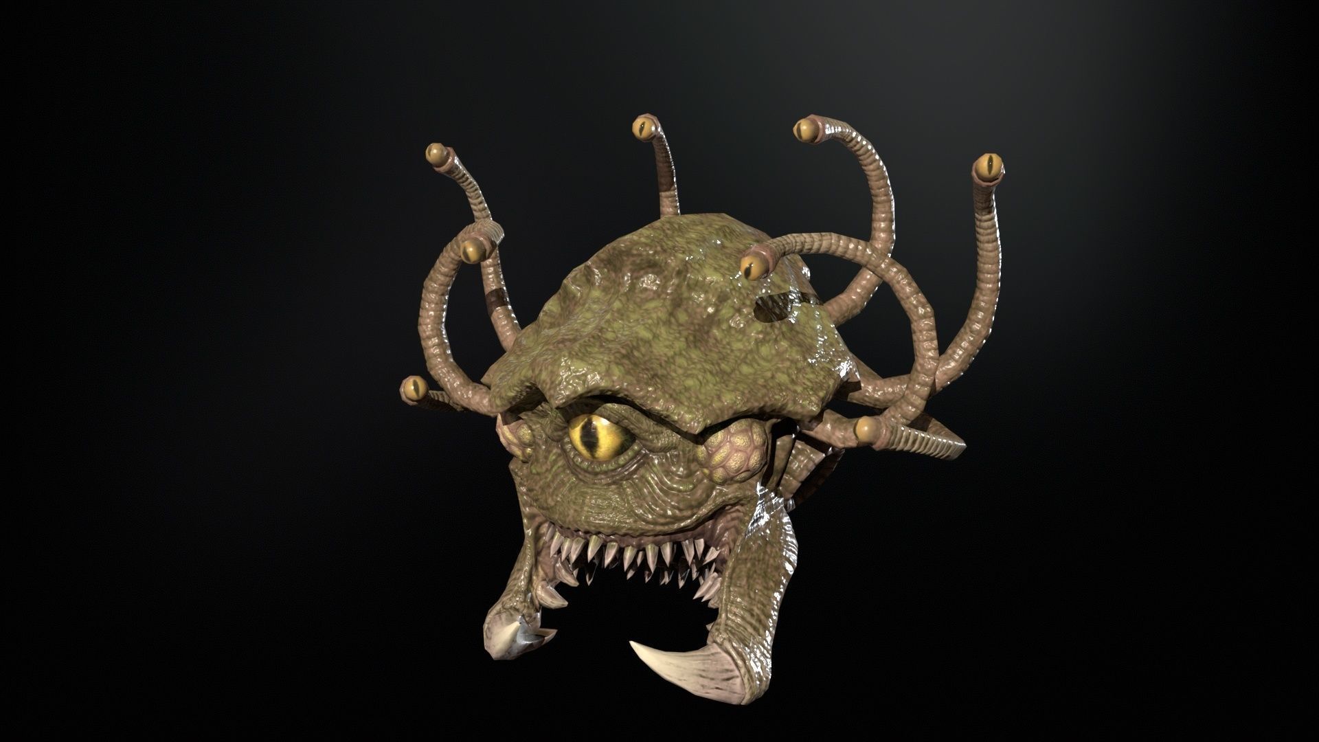 SeaObserver alien head with horns and teeth Low-poly 3D model_10
