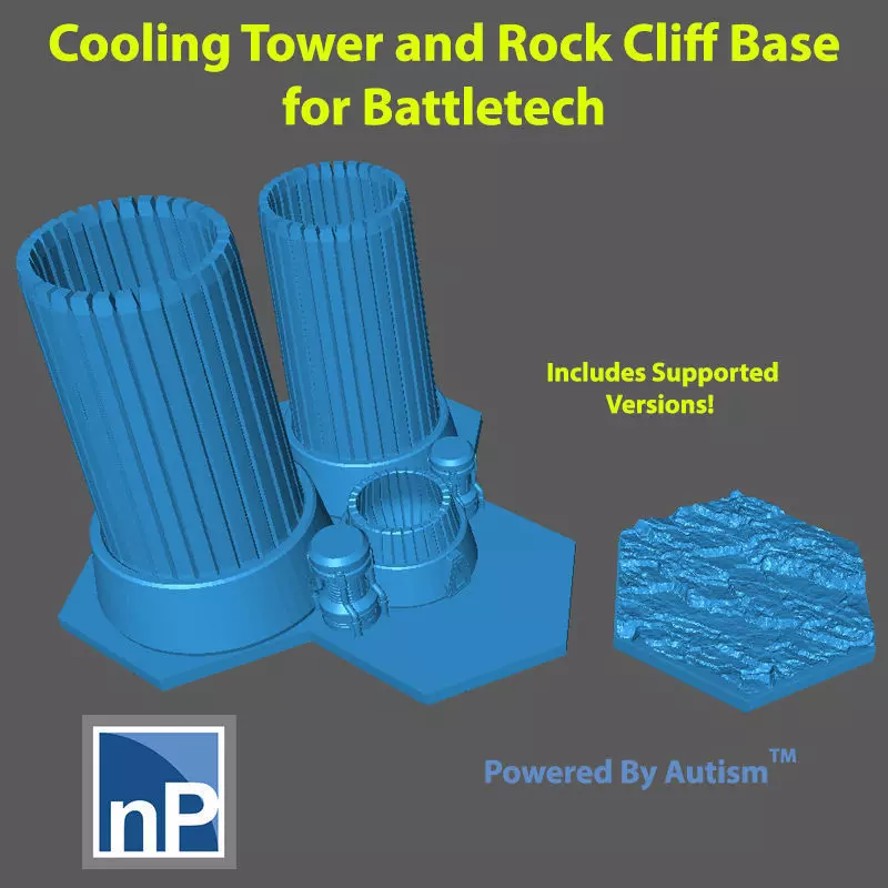 Battletech Building and Base - Cooling Tower and Rock Cliff Base Free 3D print model