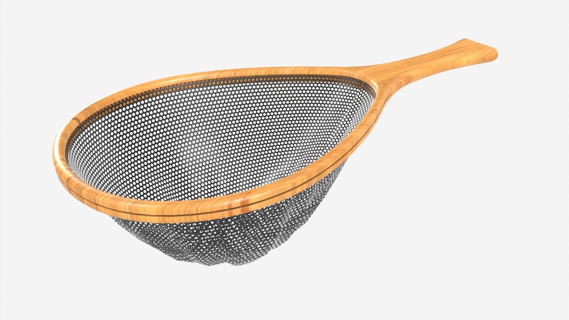 Wooden fly fishing net 3D model_1