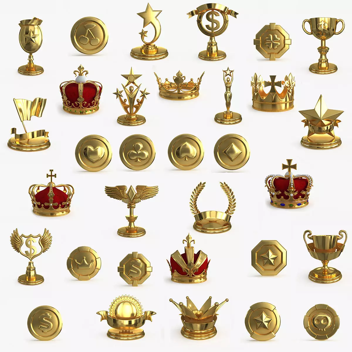 Gold Multi Avard Treasures Collection Low-poly 3D model_0