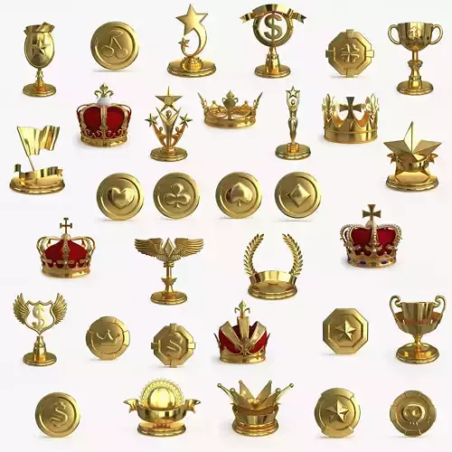 Gold Multi Avard Treasures Collection Low-poly 3D model