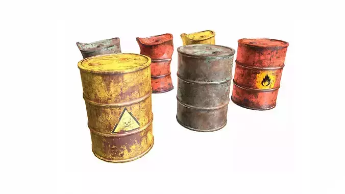 Metal painted old oil and fuel barrels collection da1 Low-poly 3D model