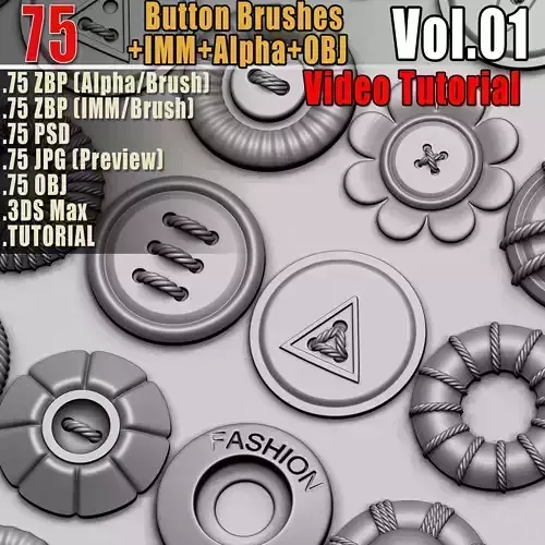 75 Button Brushes  IMM Alpha OBJ UV Video Tutorial Vol01