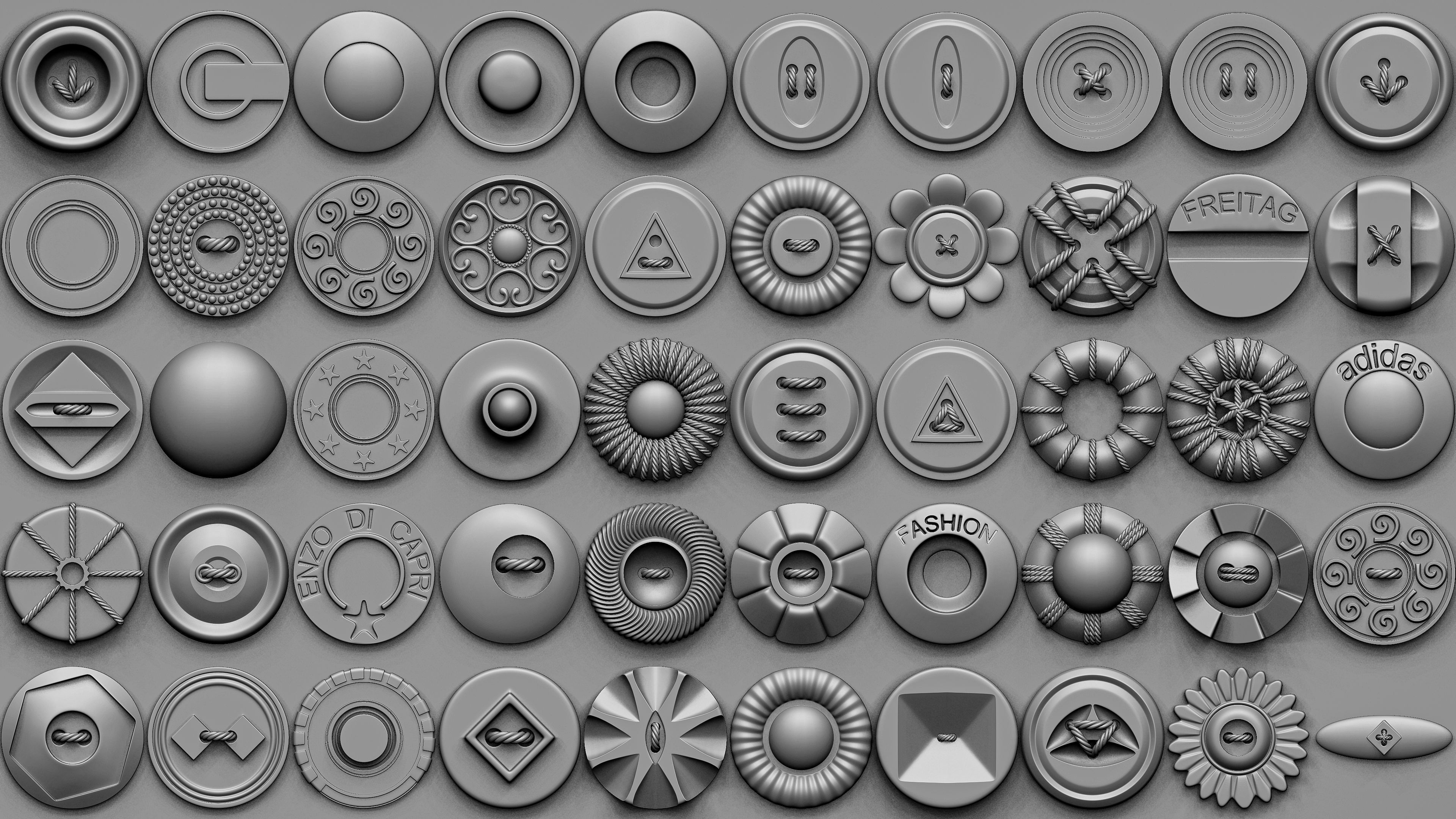 75 Button Brushes IMM Alpha OBJ UV Video Tutorial Vol01 3D model_2