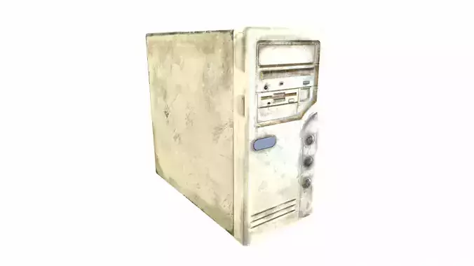 White retro computer system block case da1 Low-poly 3D model