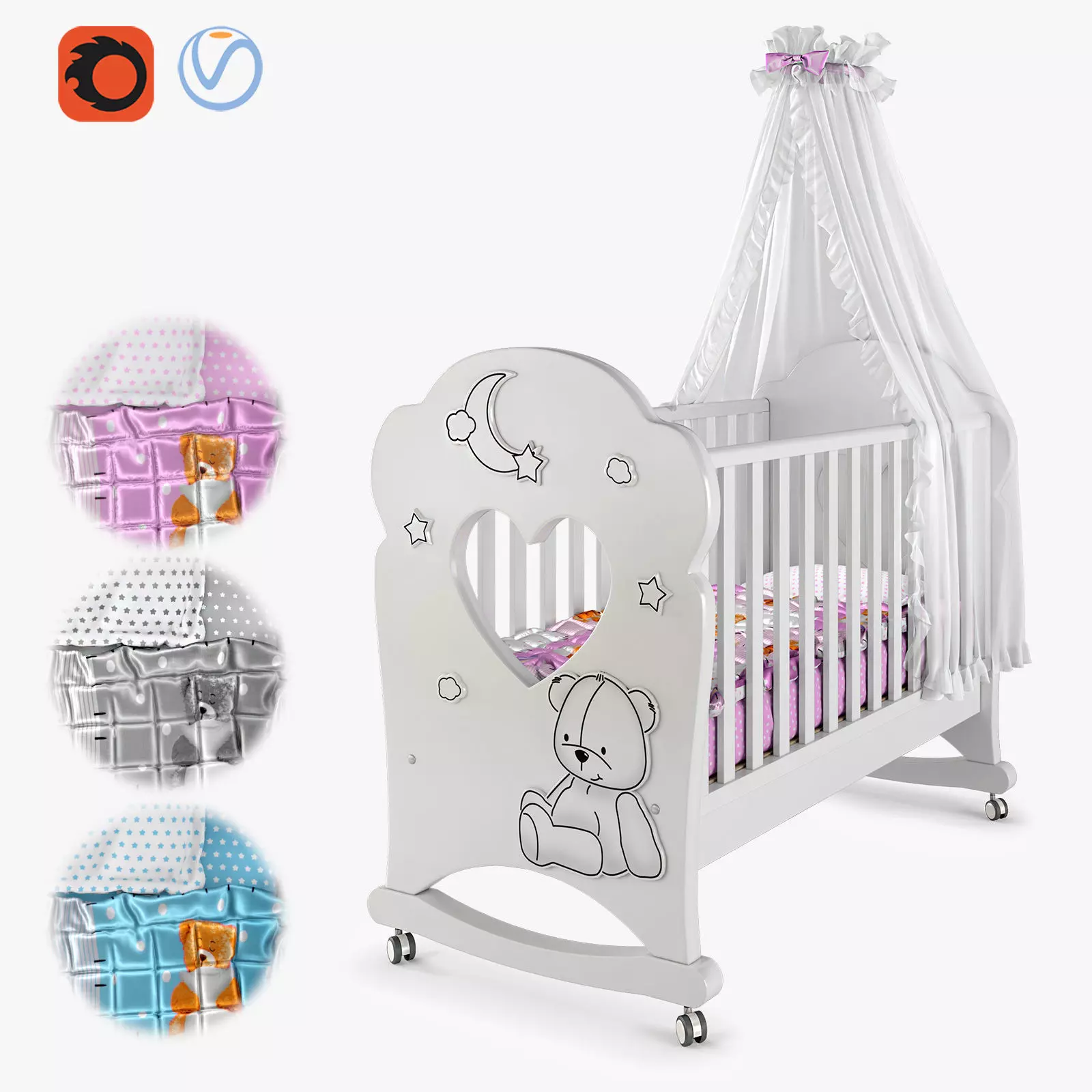 Crib Stella with Canopy 3D model_0