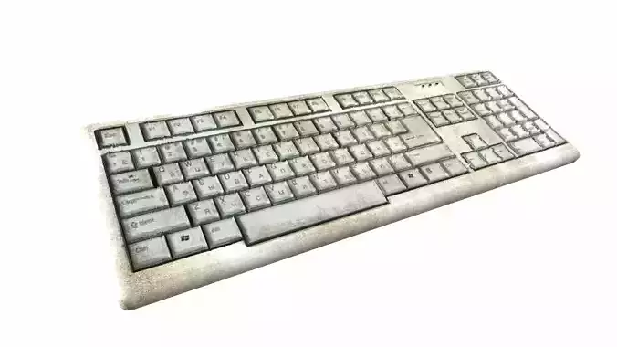 White retro vintage old pc keyboard da1 Low-poly 3D model
