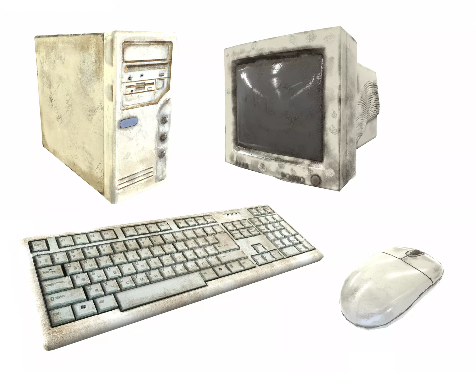 White retro vintage old pc desktop da1 3D Model Collection_0