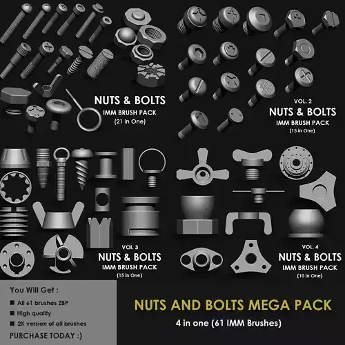 NUTS  and BOLTS MEGA PACK 4 IN ONE  61 BRUSHES 3D model NUTS  and BOLTS MEGA PACK 4 IN ONE  61 BRUSHES 3D model