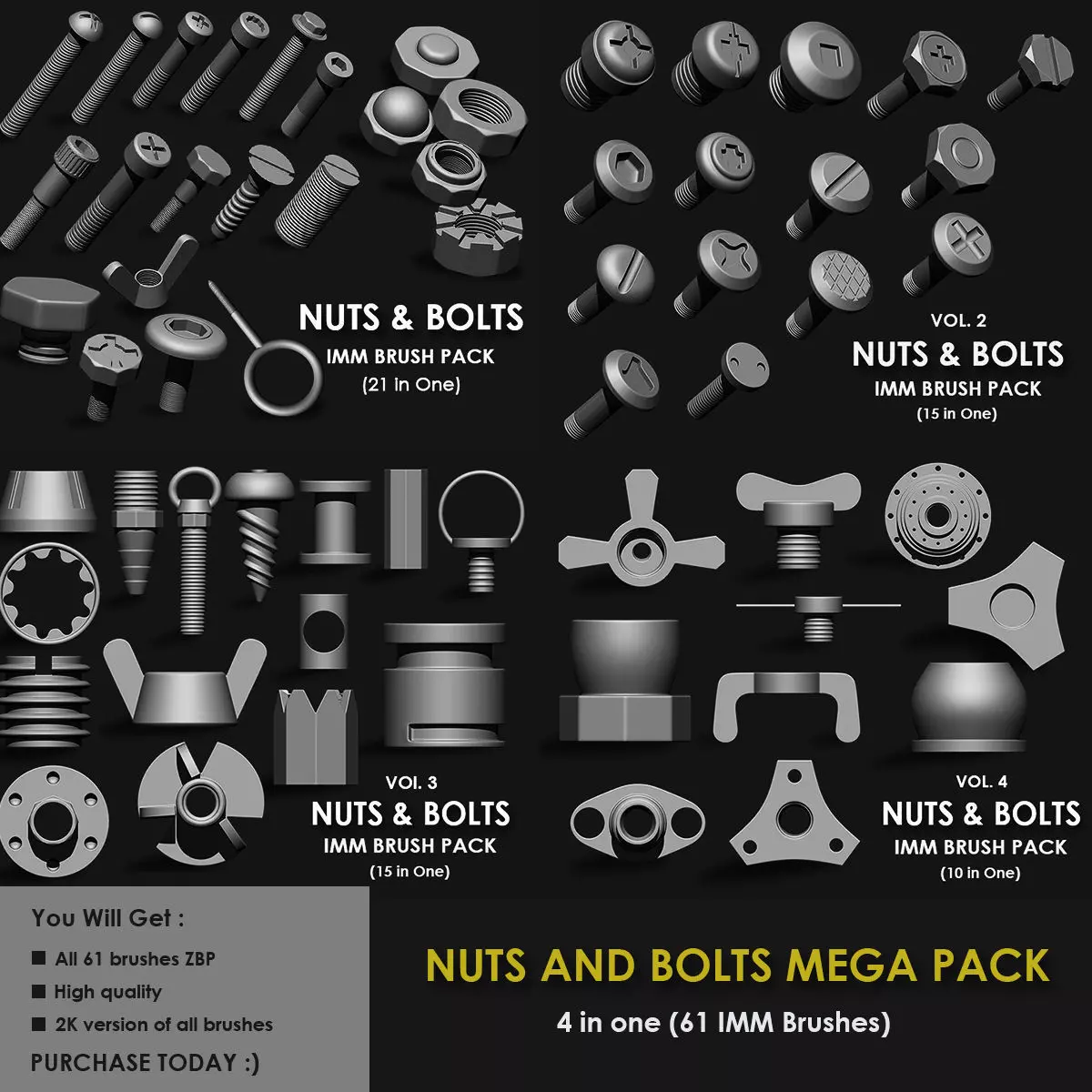 NUTS  and BOLTS MEGA PACK 4 IN ONE  61 BRUSHES 3D model_0