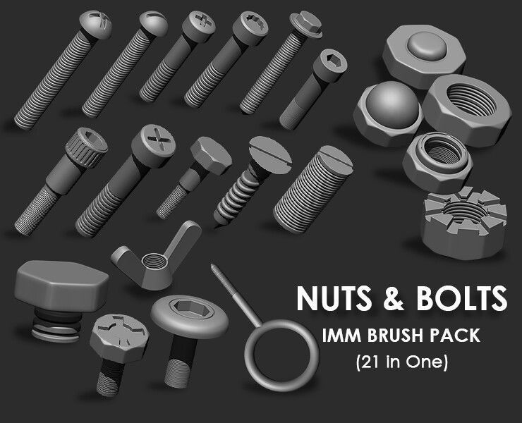 NUTS  and BOLTS MEGA PACK 4 IN ONE  61 BRUSHES 3D model_1
