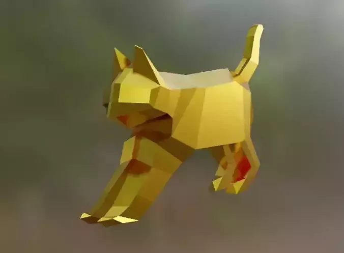 Cat Low-poly 3D model gold flying in air Low-poly 3D model