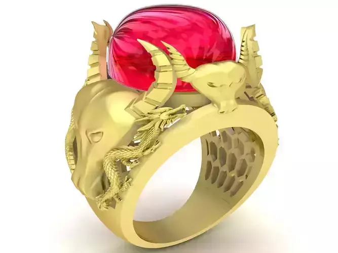 Fengshui lucy zodiac ruby buffalo and dragon men ring 3420