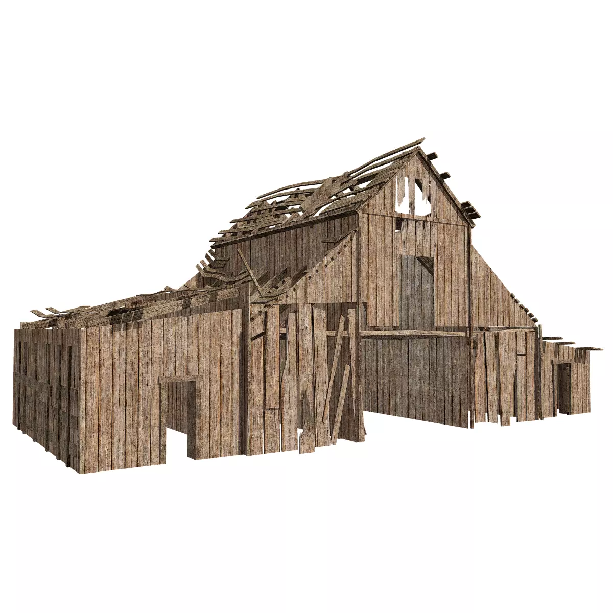 Wooden abandoned old raw barn da1 Low-poly 3D model