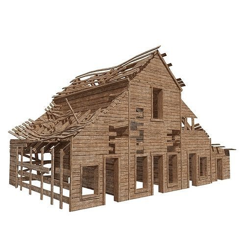 Wooden abandoned old raw barn da1 Low-poly 3D model