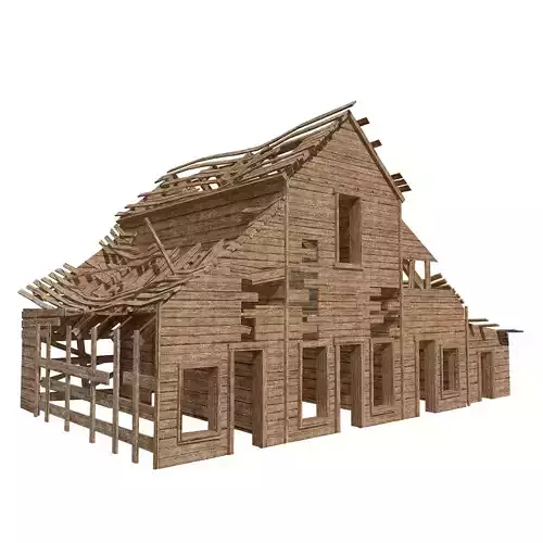 Wooden abandoned old raw barn da1 Low-poly 3D model