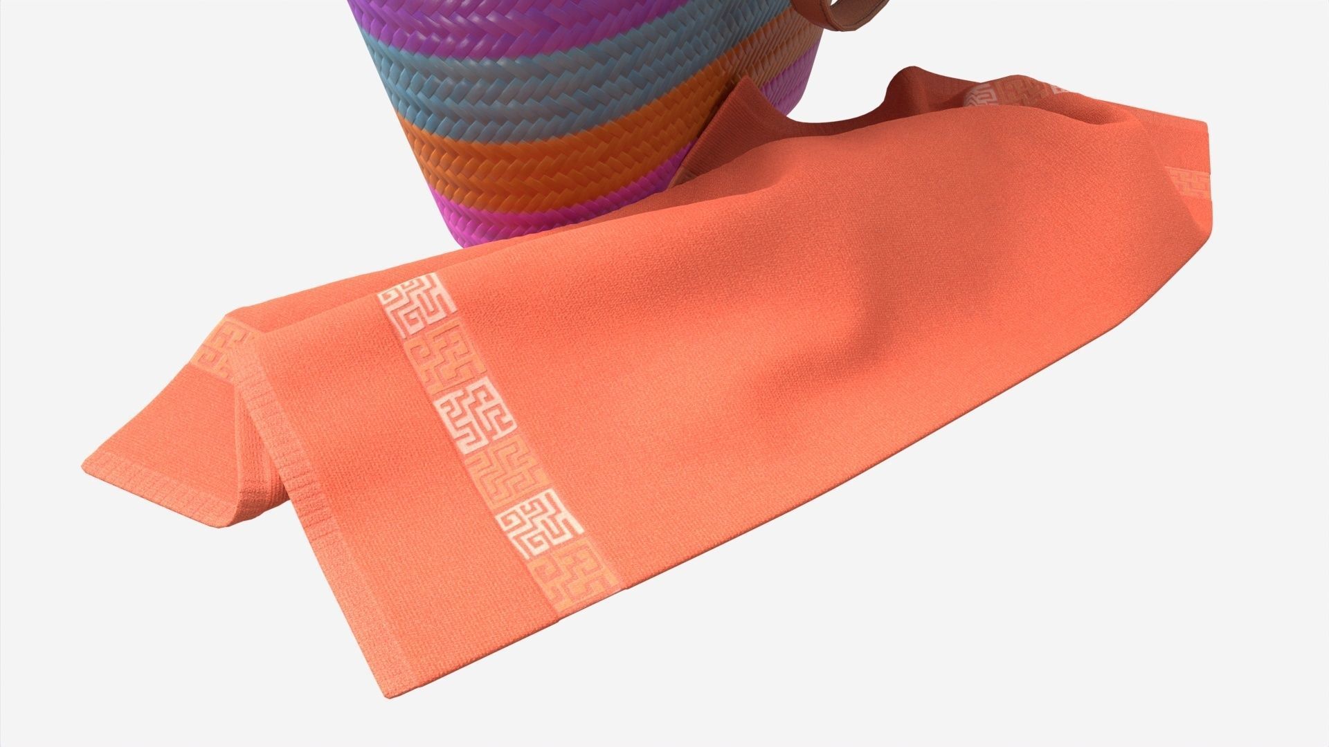 Color striped beach bag with straw hat 3D model_5