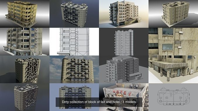 Dirty collection of block of flat and hotel 