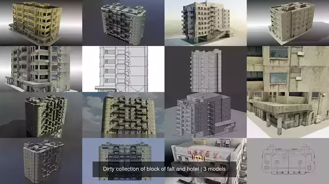 Dirty collection of block of flat and hotel 
