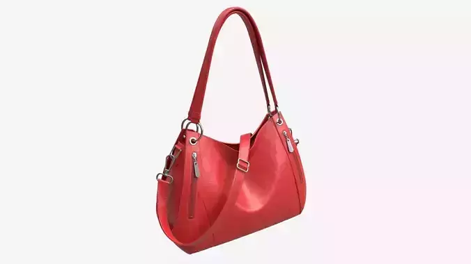 Women shoulder red leather bag 3D model