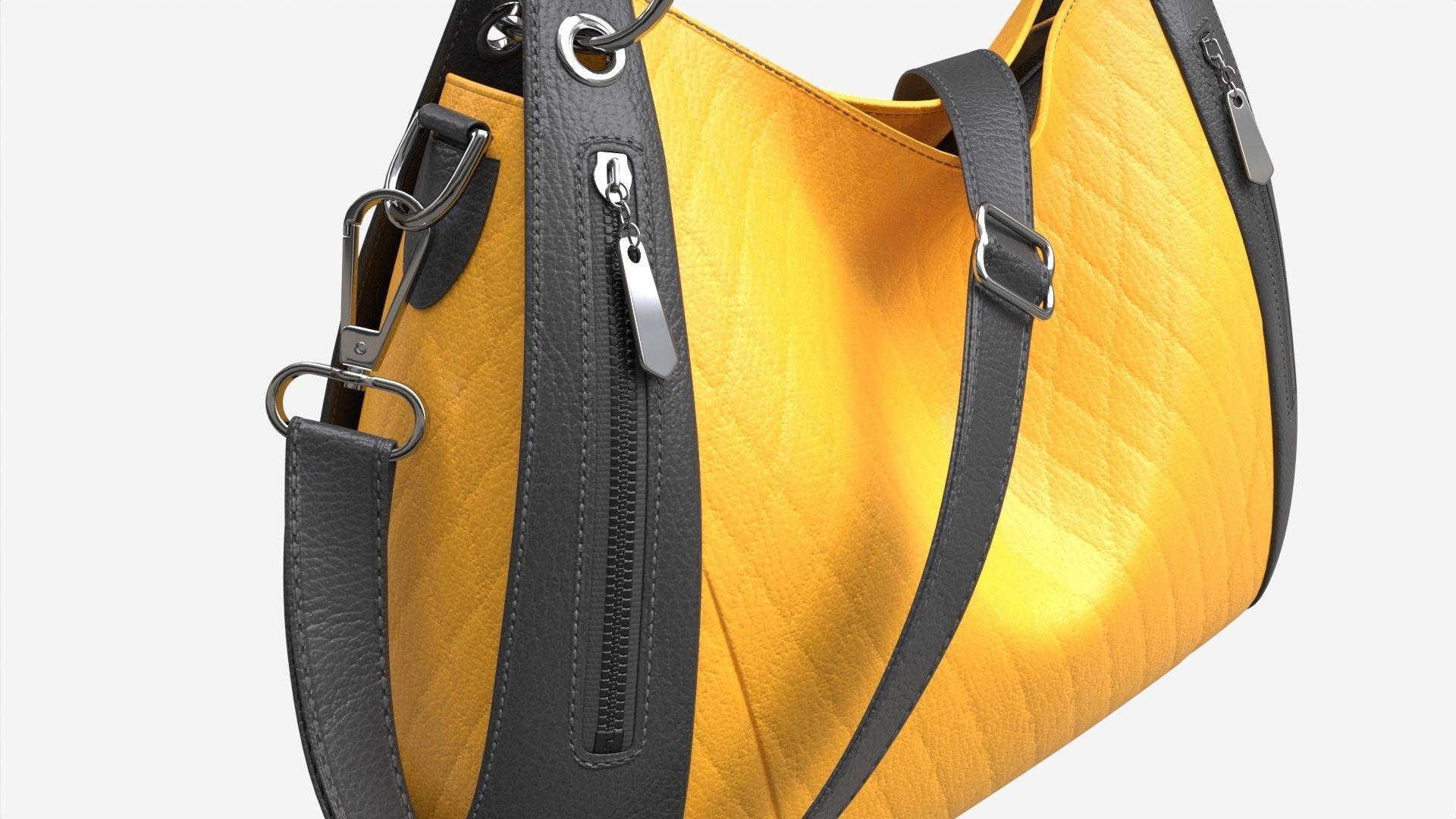 Women shoulder yellow leather bag 3D model_5