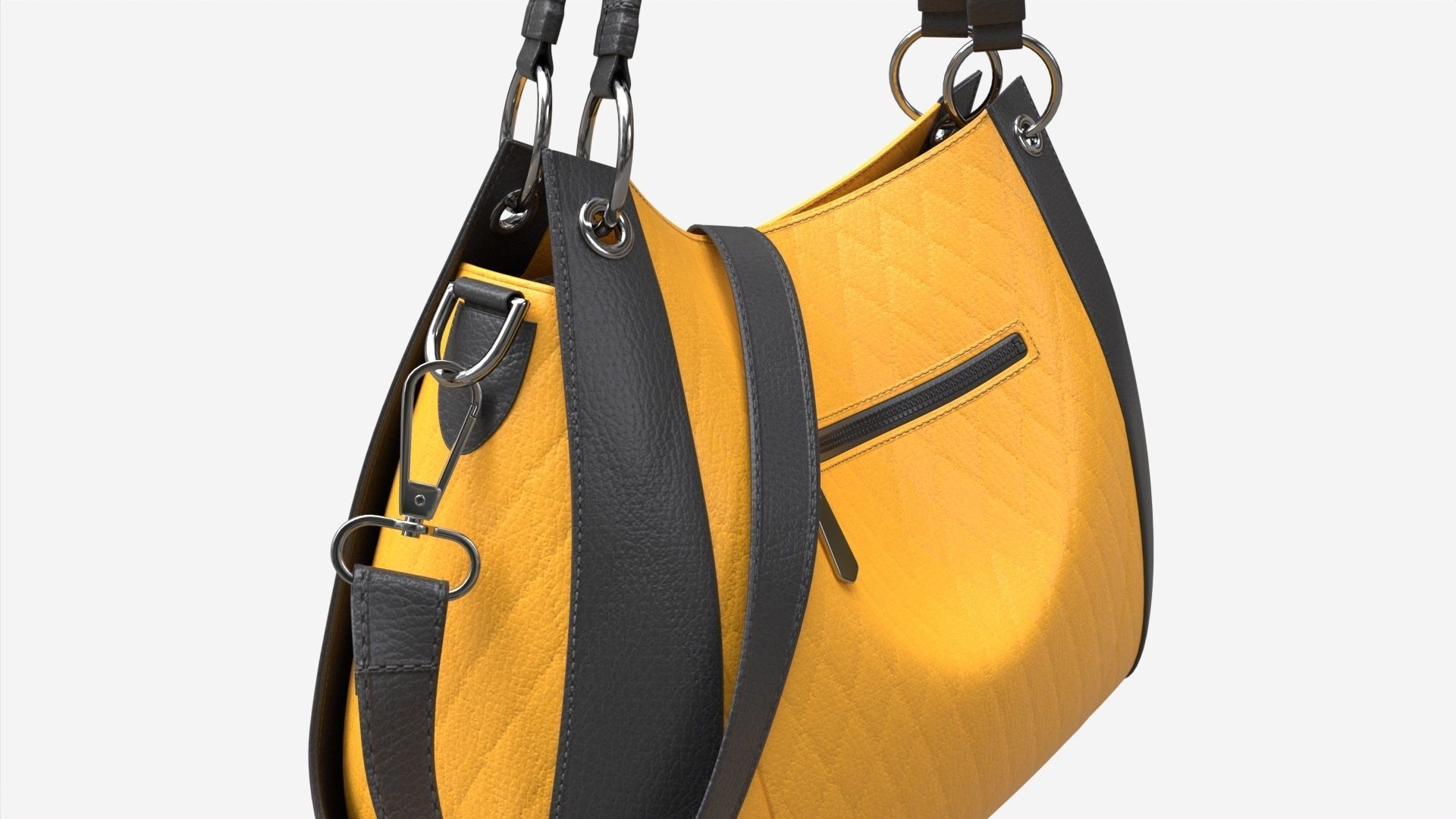 Women shoulder yellow leather bag 3D model_3